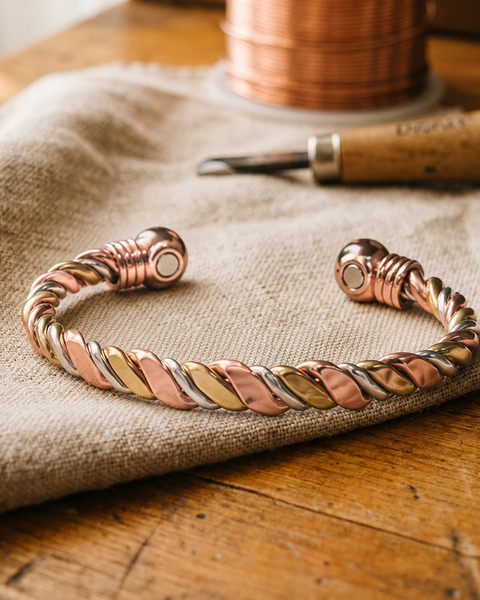 Mara — Twisted Tri-Colour Copper-Tone Cuff Bracelet