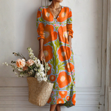 Chana — Orange Poppy-Print V-Neck Boho Maxi Dress