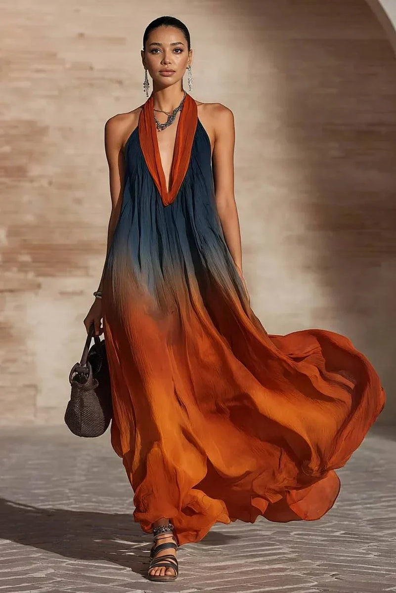 Auberta — Ombre Halter-Neck Maxi Dress with Flowing Silhouette