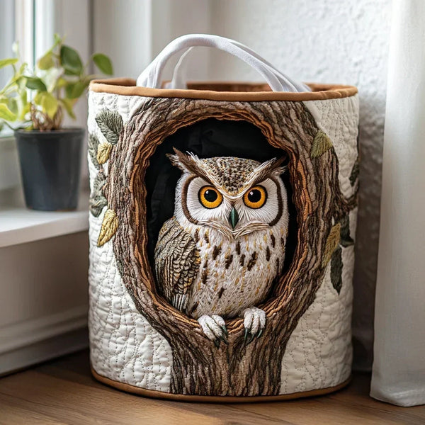 Lucrezia — Owl in Tree Hollow Quilted Laundry Basket