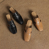 Brianna — Crinkle Square-Toe Block-Heel Mules