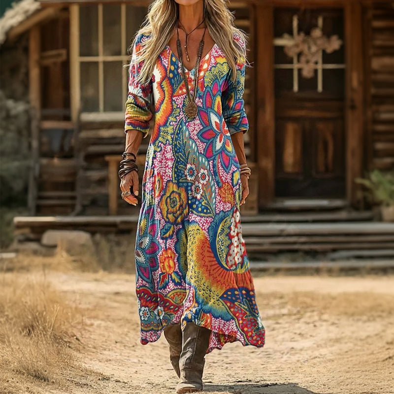 Anastasie — Psychedelic Swirl-Print Boho Maxi Dress
