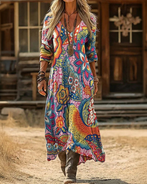 Anastasie — Psychedelic Swirl-Print Boho Maxi Dress