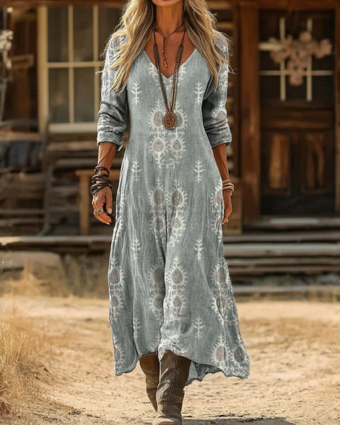 Giulietta — Blue-Grey Textured Boho Maxi Dress