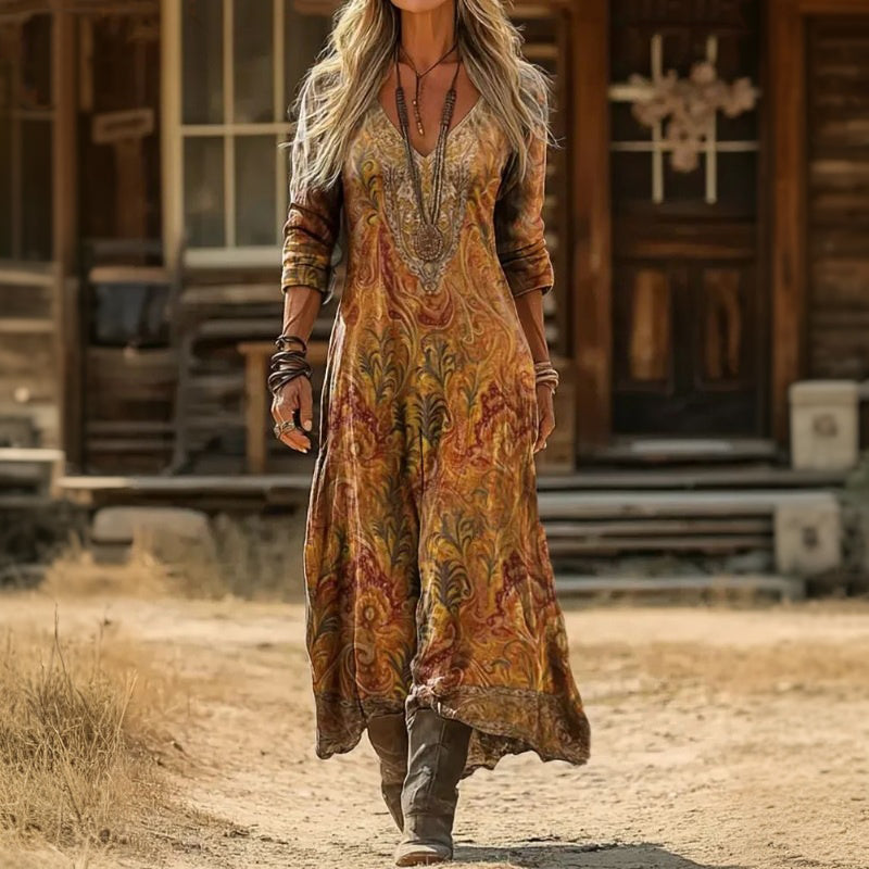 Quintessa — Amber Boho-Print Boho Maxi Dress