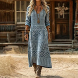 Annelise — Powder Blue Geometric-Print Boho Maxi Dress