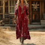 Yolanda — Burgundy Boho-Print Boho Maxi Dress