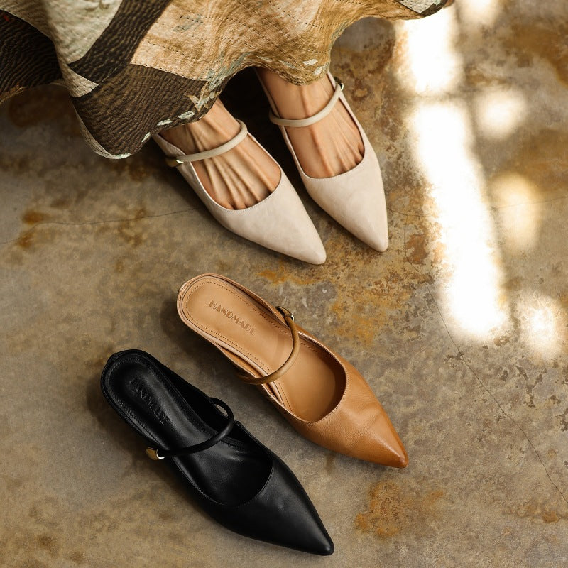 Inara — Pointed Strap Wedge Mules