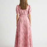 Lovisa — Pink Collared Maxi Shirt Dress with Short Sleeves and Tonal Floral Pattern