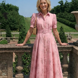 Lovisa — Pink Collared Maxi Shirt Dress with Short Sleeves and Tonal Floral Pattern