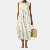 Aimee — White Wildflower Sleeveless Midi Dress
