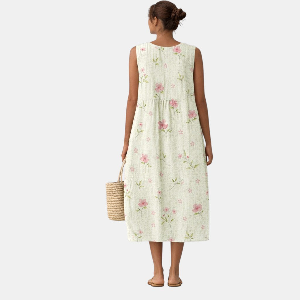 Aimee — White Wildflower Sleeveless Midi Dress
