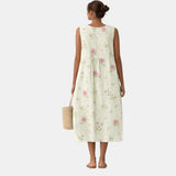 Aimee — White Wildflower Sleeveless Midi Dress