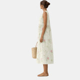 Aimee — White Wildflower Sleeveless Midi Dress