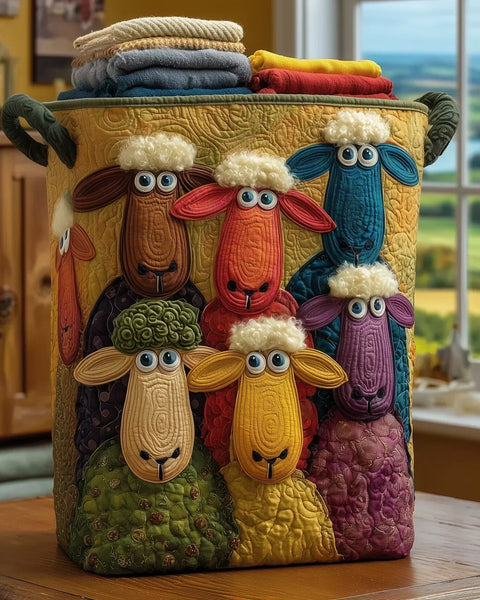 Polly — Rainbow Sheep Quilted Laundry Basket