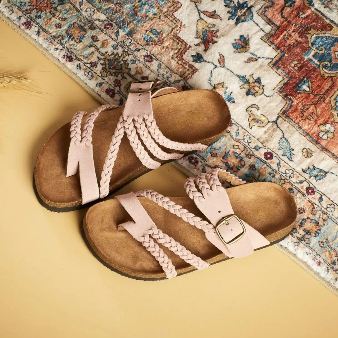 Alodie — Braided Buckle Cork-Footbed Slides