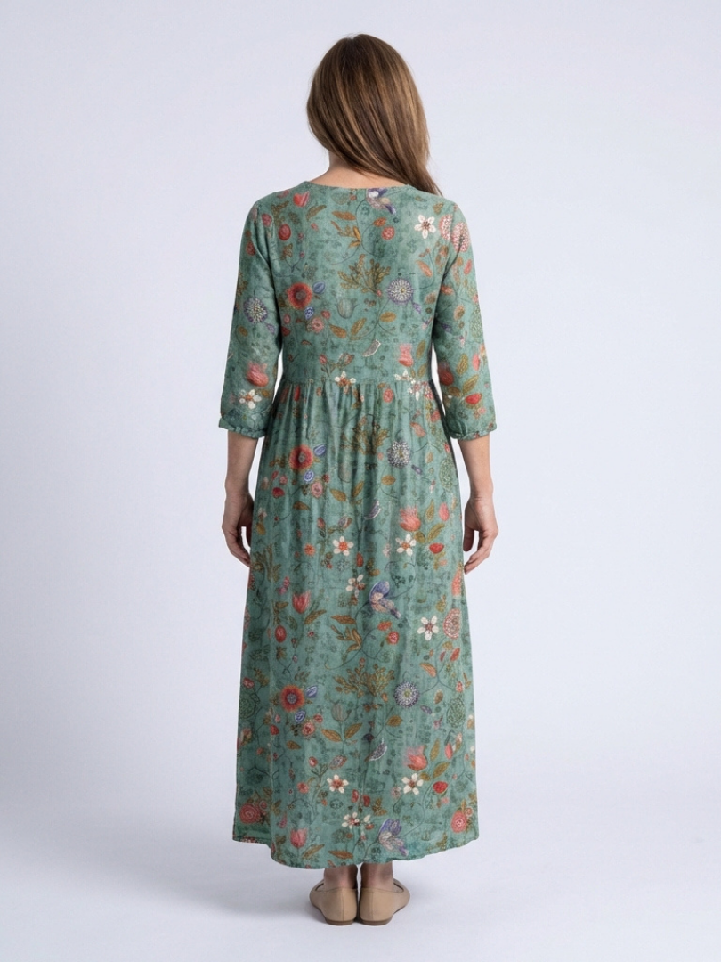 Antoinette — Floral V-Neck Maxi Dress with Three-Quarter Sleeves