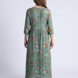 Antoinette — Floral V-Neck Maxi Dress with Three-Quarter Sleeves