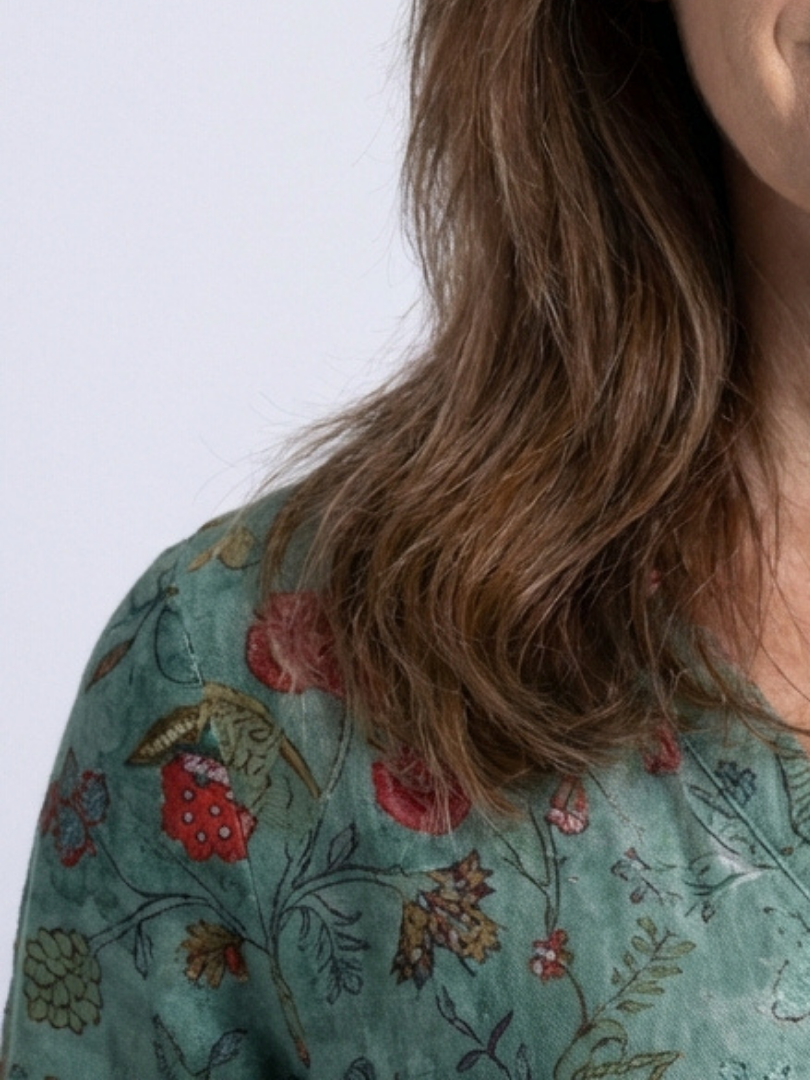 Antoinette — Floral V-Neck Maxi Dress with Three-Quarter Sleeves