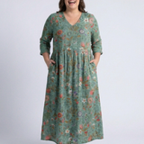 Antoinette — Floral V-Neck Maxi Dress with Three-Quarter Sleeves