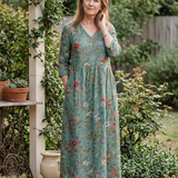 Antoinette — Floral V-Neck Maxi Dress with Three-Quarter Sleeves