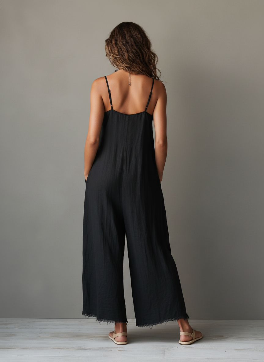 Bronagh — Black Relaxed Wide-Leg Jumpsuit with Pockets