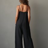Bronagh — Black Relaxed Wide-Leg Jumpsuit with Pockets