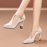 Kaori — T-Bar Platform Court Shoes with Jewel Charm and Crystal Heel
