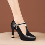 Kaori — T-Bar Platform Court Shoes with Jewel Charm and Crystal Heel