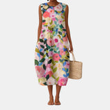 Augusta — Bright Floral Bouquet Sleeveless Midi Dress