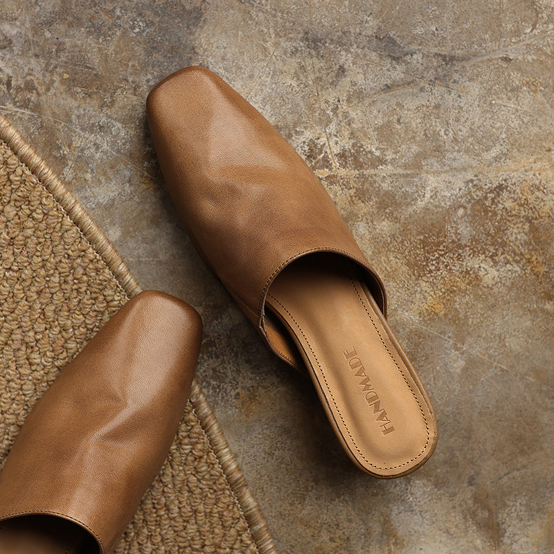 Fabienne — Smooth Square-Toe Wedge Mules
