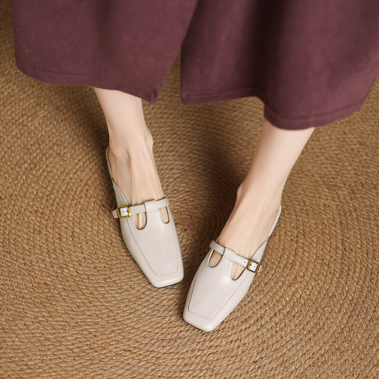 Zaira — Square-Toe T-Strap Mules