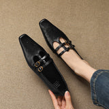 Ceyla — Brogued Double-Strap Mary Jane Flat - Black