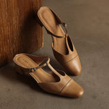 Zaria — T-Bar Block-Heel Mules