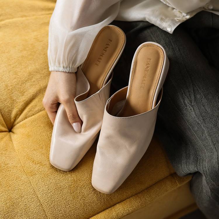 Fabienne — Smooth Square-Toe Wedge Mules