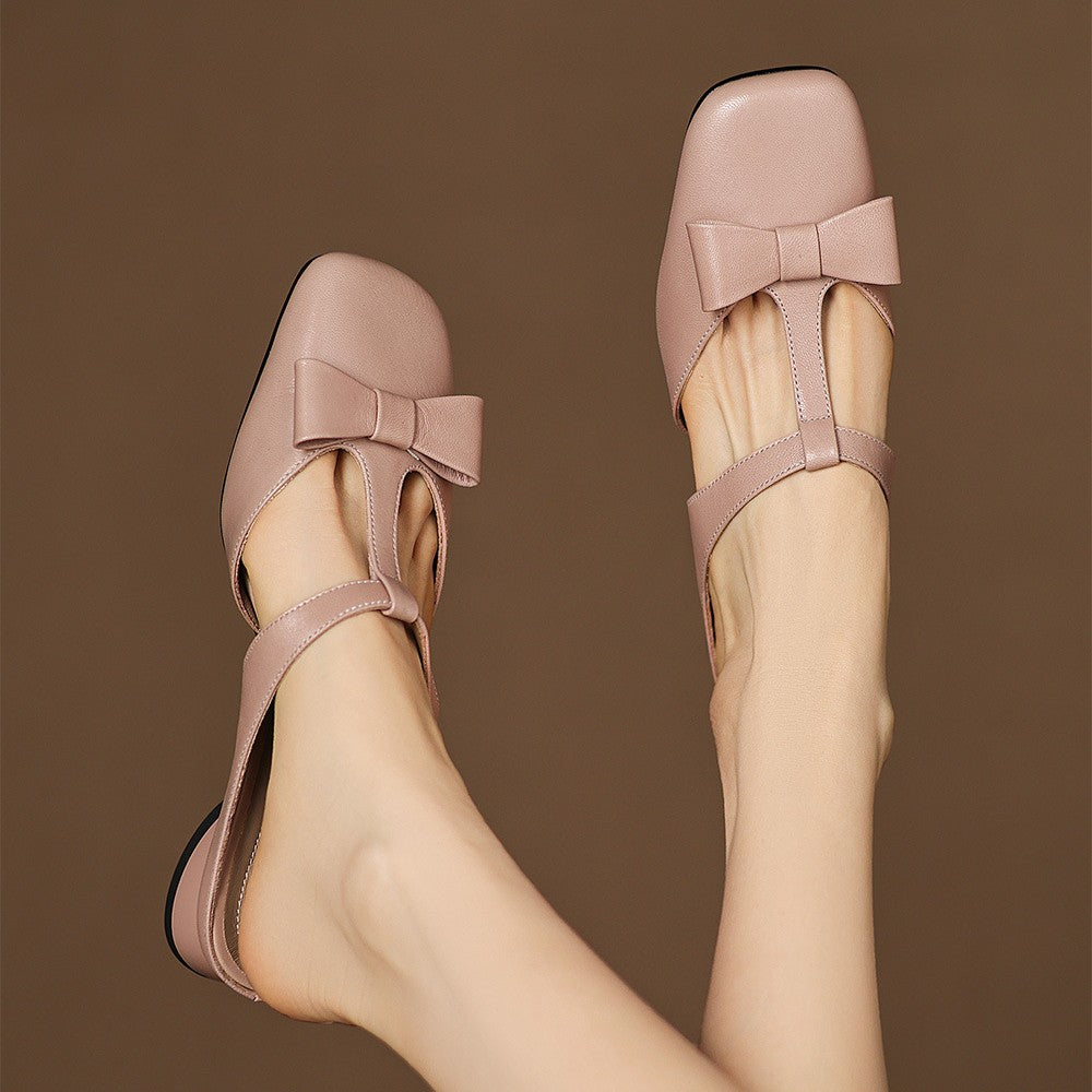 Ludovica — Bow T-Bar Low-Heel Mules