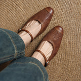 Mercedes — Embossed Mary Jane Block-Heel Mules