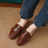 Aleena — Cross-Strap Square-Toe Block-Heel Mules