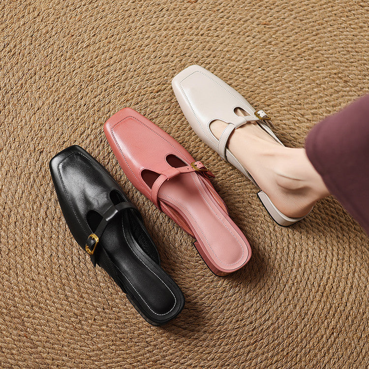 Zaira — Square-Toe T-Strap Mules