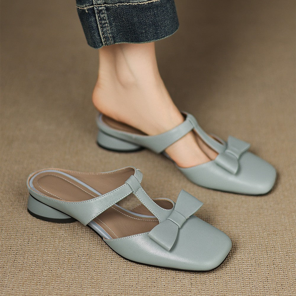 Ludovica — Bow T-Bar Low-Heel Mules
