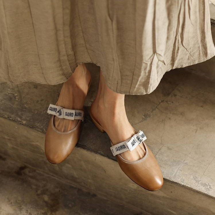 Tiziana — Ribbon-Bow Flat Mules