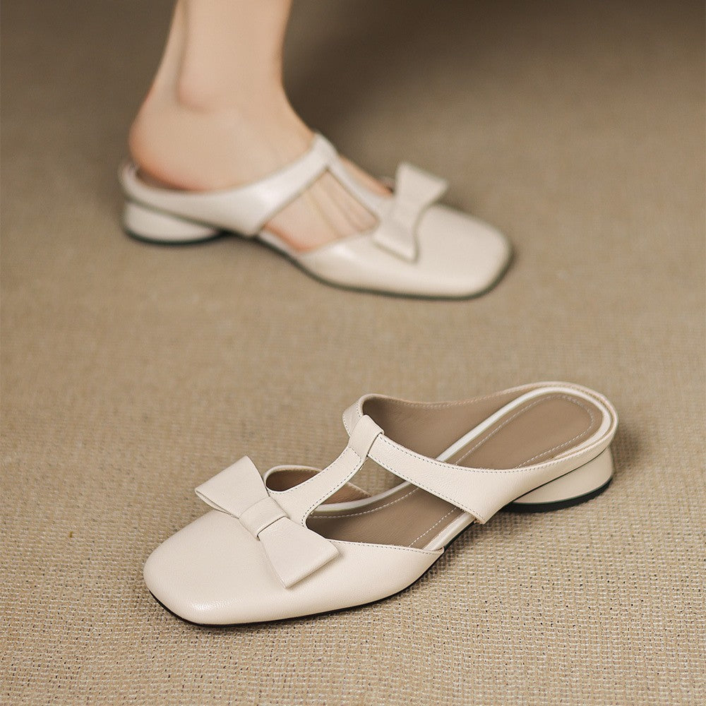 Ludovica — Bow T-Bar Low-Heel Mules
