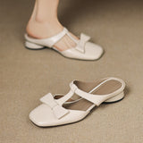 Ludovica — Bow T-Bar Low-Heel Mules