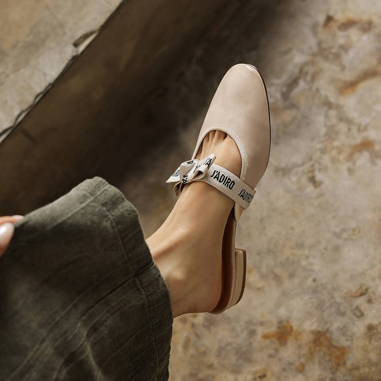 Tiziana — Ribbon-Bow Flat Mules