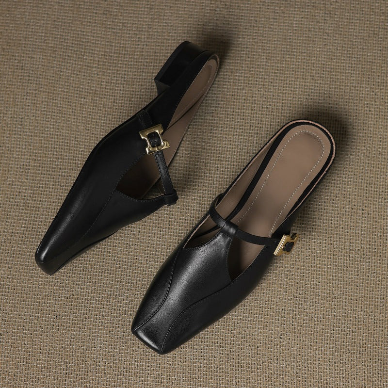 Hephzibah — Buckle T-Strap Flat Mules