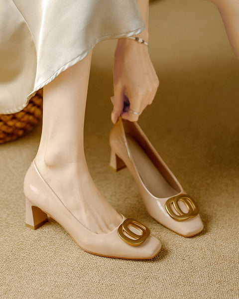 Tyra — Leather Heels in Nude