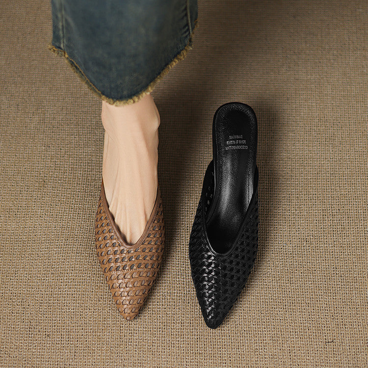 Marta — Woven Kitten-Heel Mules