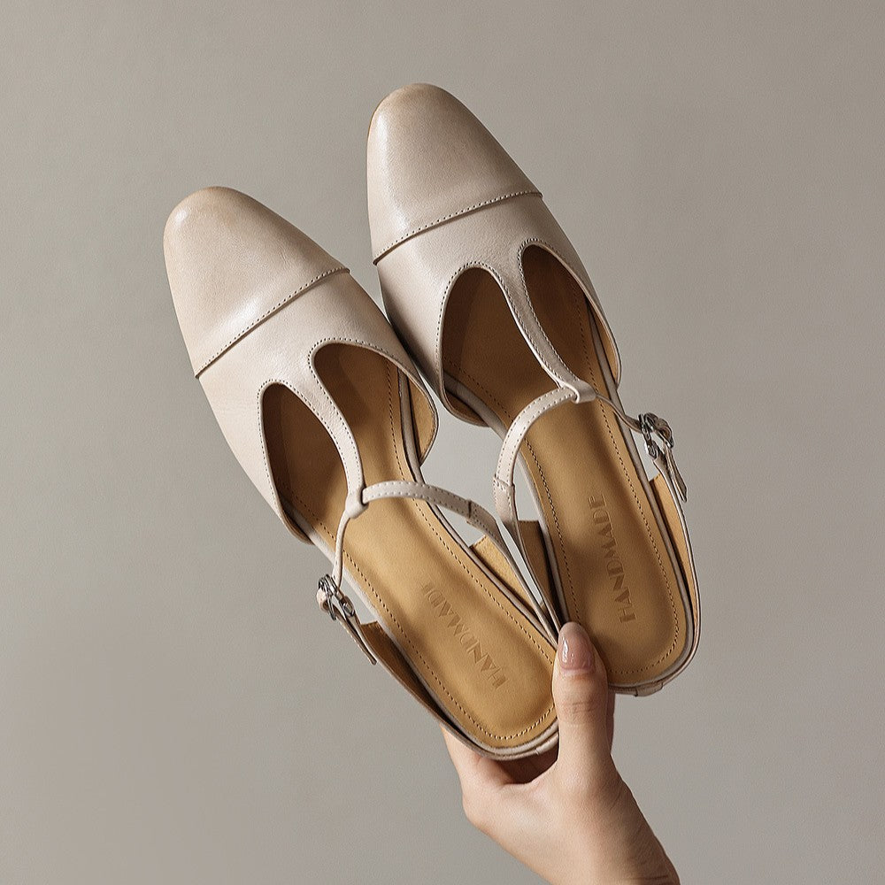 Zaria — T-Bar Block-Heel Mules