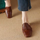 Aleena — Cross-Strap Square-Toe Block-Heel Mules