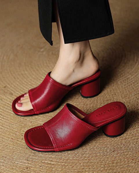 Amira — Genuine Leather Mules in Red